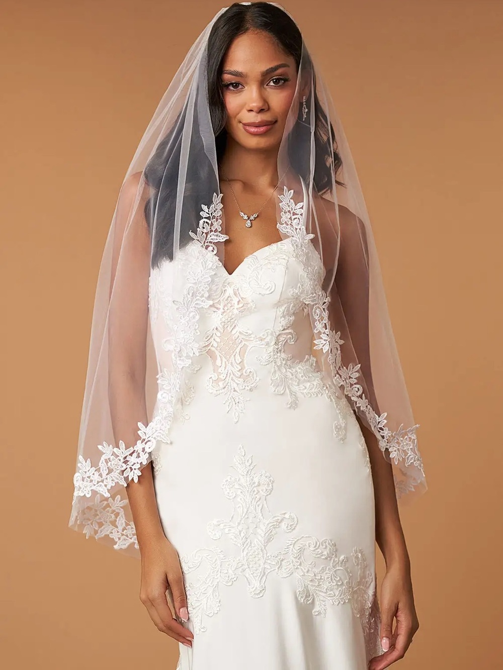 Azazie Cordelia Floral Lace Hip Length Veil